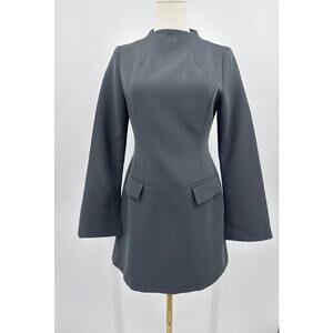 Commense Gray Plain Piping Long Sleeve Short Dress Tailored Fit Size Small